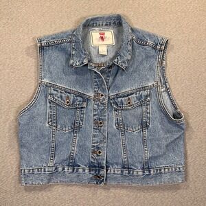VTG Levis Denim Vest Womens Large Blue Jean Button Front Trucker Western 90s